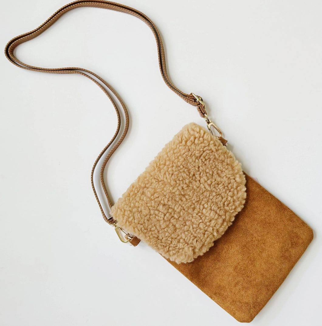 Suede/Sherpa Phone Crossbody