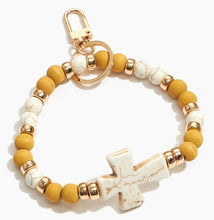 Load image into Gallery viewer, Cross Stone Beaded Bracelet Keychain