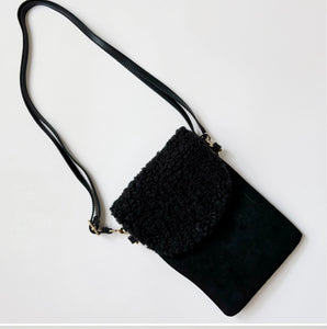 Suede/Sherpa Phone Crossbody