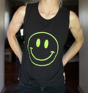 Neon Smiley Black Tank