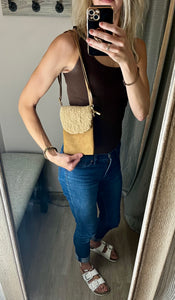 Suede/Sherpa Phone Crossbody