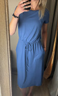 Blue Tie Waist Dress w/Pockets-S