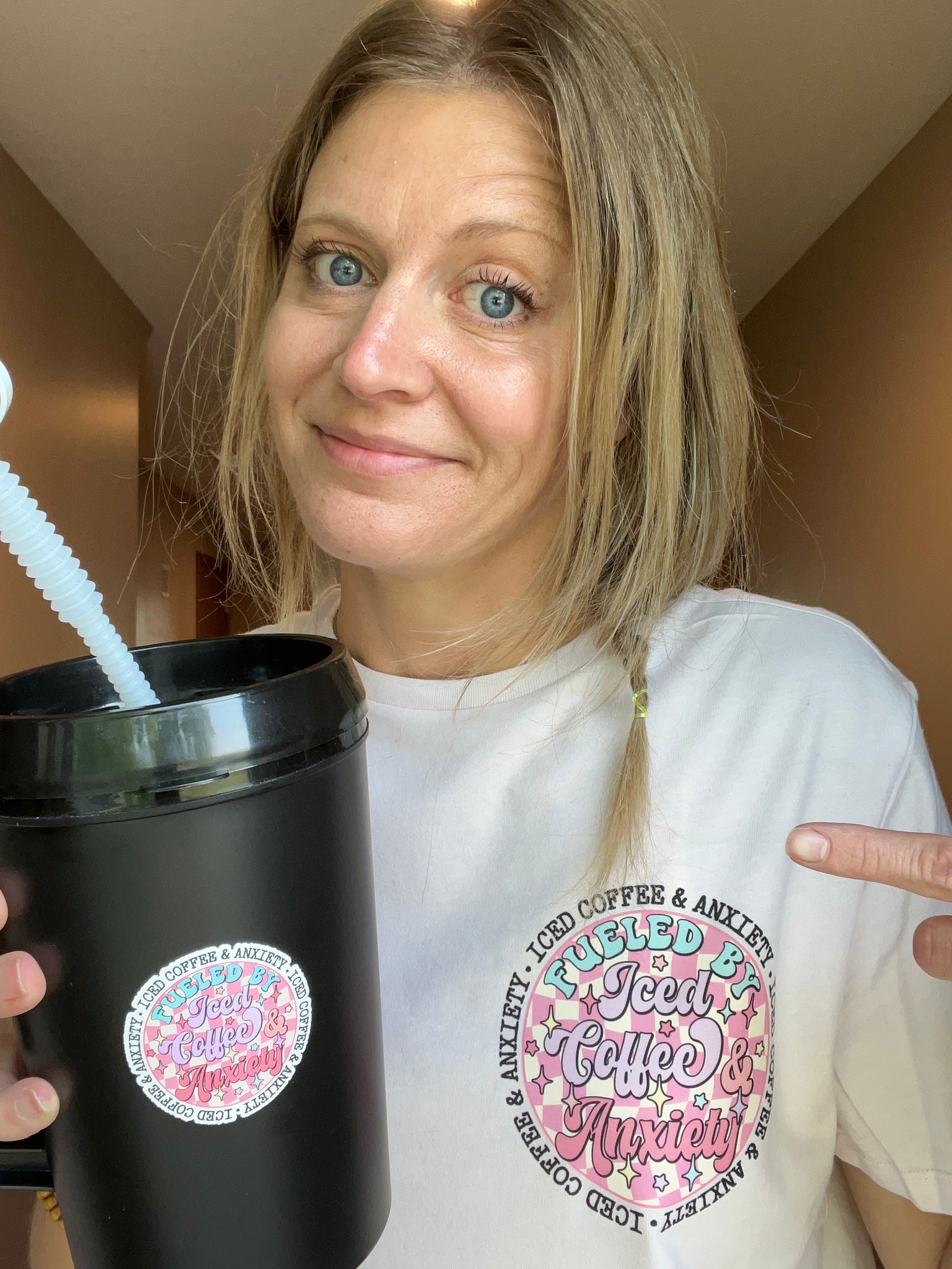 Fueled By Iced Coffee and Anxiety Mega Trucker Mug 34oz