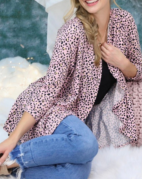 Pink Cardi w Leopard Print