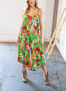 Coral Tropical Print Jumpsuit