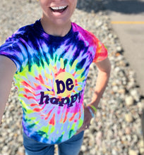 Load image into Gallery viewer, Be Happy TieDye Tee w Sun