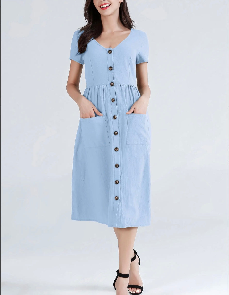 S/S Button Down MIDI Dress