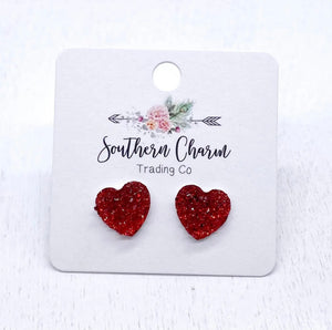 Sparkle Heart Studs Lrg