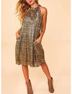 Blk/Gold Foil Animal Print MIDI Dress