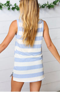 Blue/Taupe Stripe Pocket Tank