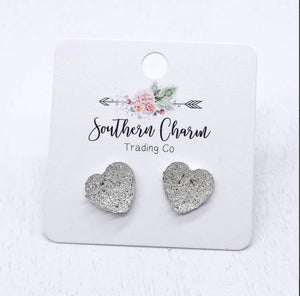 Sparkle Heart Studs Lrg