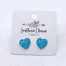 Load image into Gallery viewer, Sparkle Heart Studs Lrg