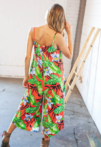 Coral Tropical Print Jumpsuit